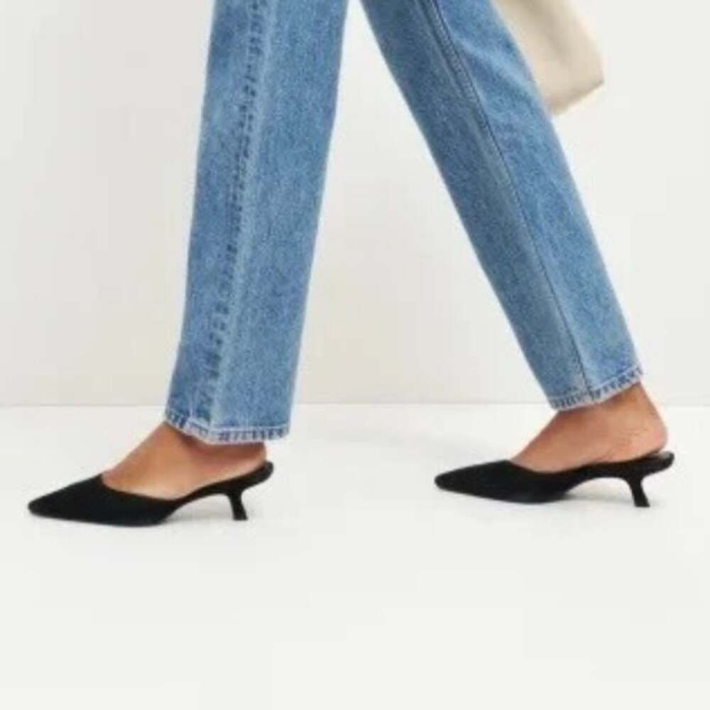 Reformation Wilda Kitten Heel Mules in Black Suede